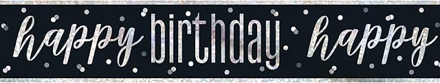 Unique Party 83462 Prismatic, 108" | Black Happy Birthday Banner-9 ft Silver | Foil | 1 Pc