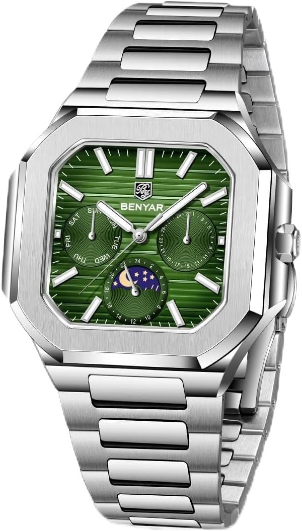 BENYAR Luxury Men's Quartz Watch Multifunctional Chronograph Full Stainless Steel Waterproof Luminous Business Men's Watch BY-5221