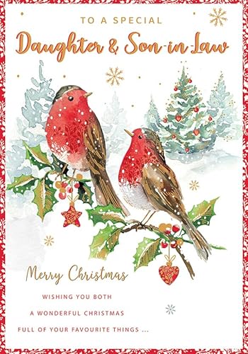 Regal Publishing julkort till en speciell dotter och svärson gren rödhakar - 23 x 15 cm