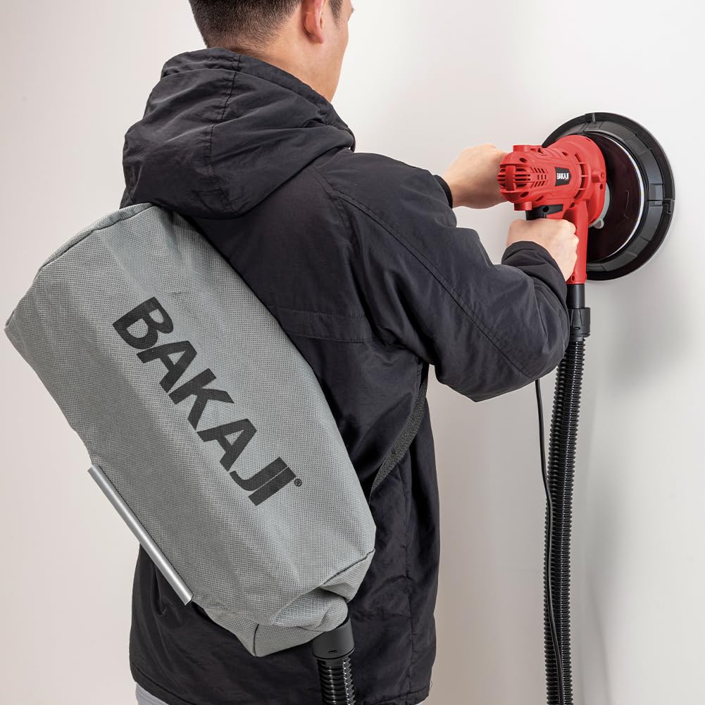 Bakaji Levigatrice Muro Soffitto Pieghevole Carteggiatrice Giraffa Cartongesso Aspirazione Polvere Automatica con Luce a LED Asta Telescopica e 6 Dischi Abrasivi (Manuale con Sacco 900W)