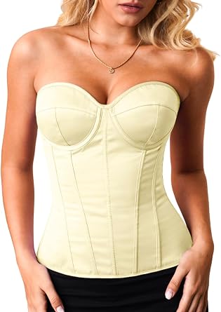 ChiaoLezhee Womens Lustrous Satin Corset, Underwire Padded Lace-Up Boned Shapewear for Elegant Glam Outfits S-5XL
