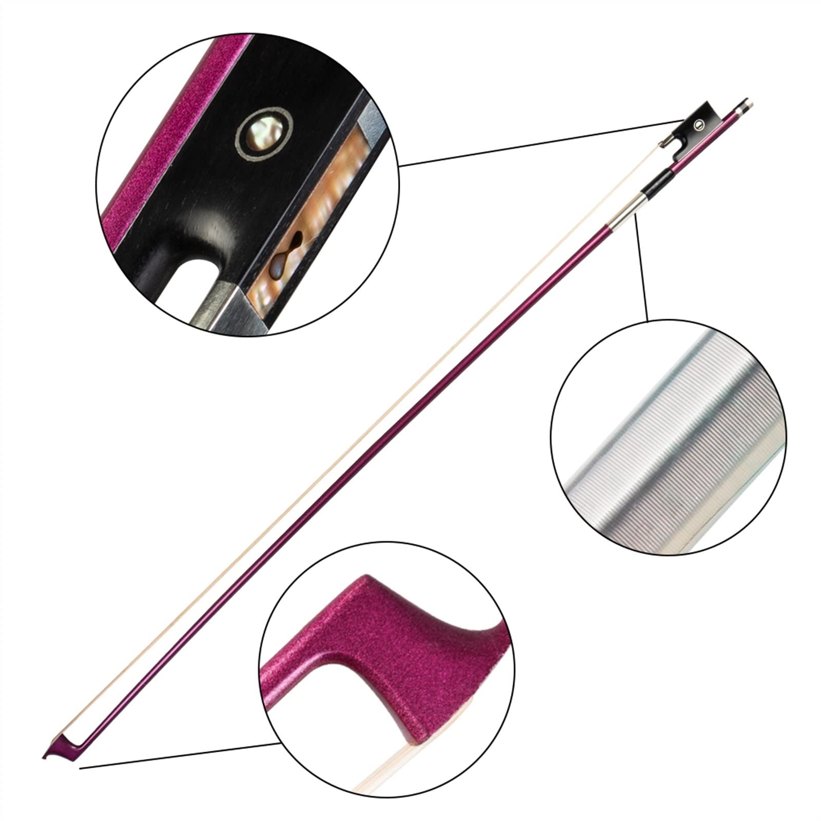 Violin Parts Arc En Fiber De Carbone Violet 4/4 Archet De Violon Bâton En Fiber De Carbone Enroulement De Fil D'argent Et Arc En Peau De Mouton Utilisation Débutant violin accessories