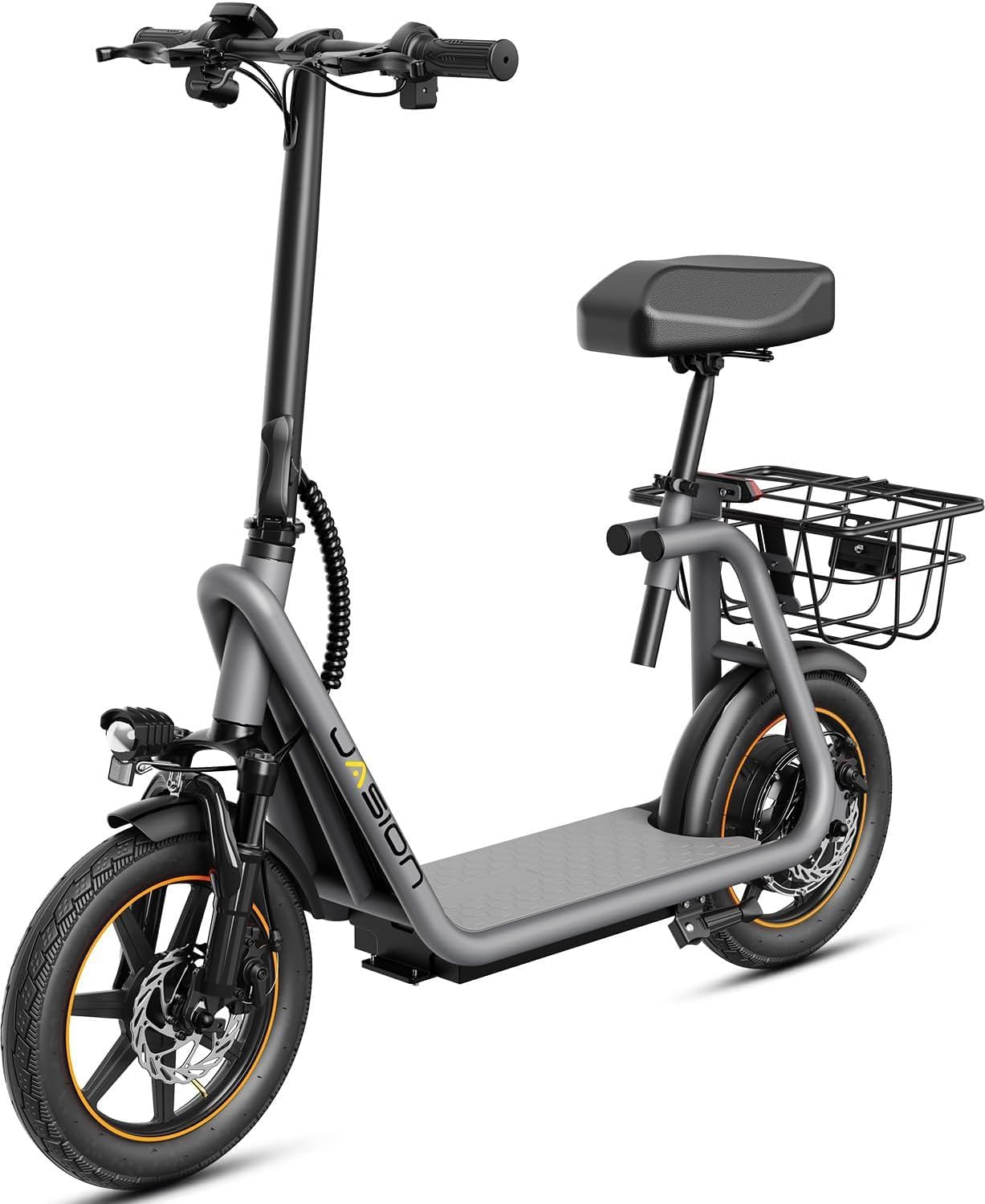 Jasion JS3/PRO Electric Scooter with Seat, 650/850W Peak Motor, 20/25Miles Ranges Scooters for Adults, 20/25MPH Max Speed, Foldable E-Scooter for Pets & Cargo, Dual Disc Brakes