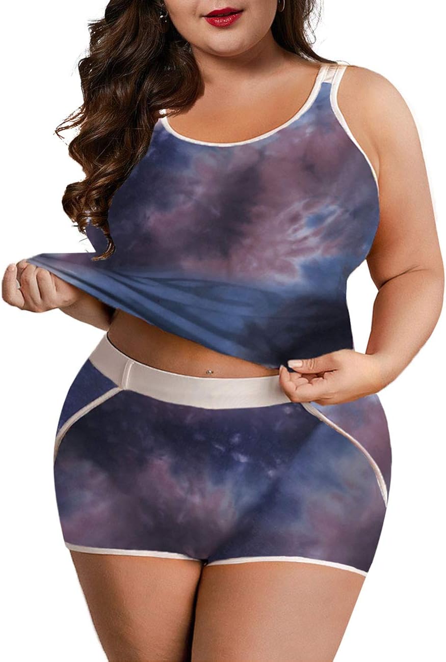 XAKALAKA Women Plus Size Pajamas Shorts Lingerie Set Tank Sleep PJ Set Nightwear