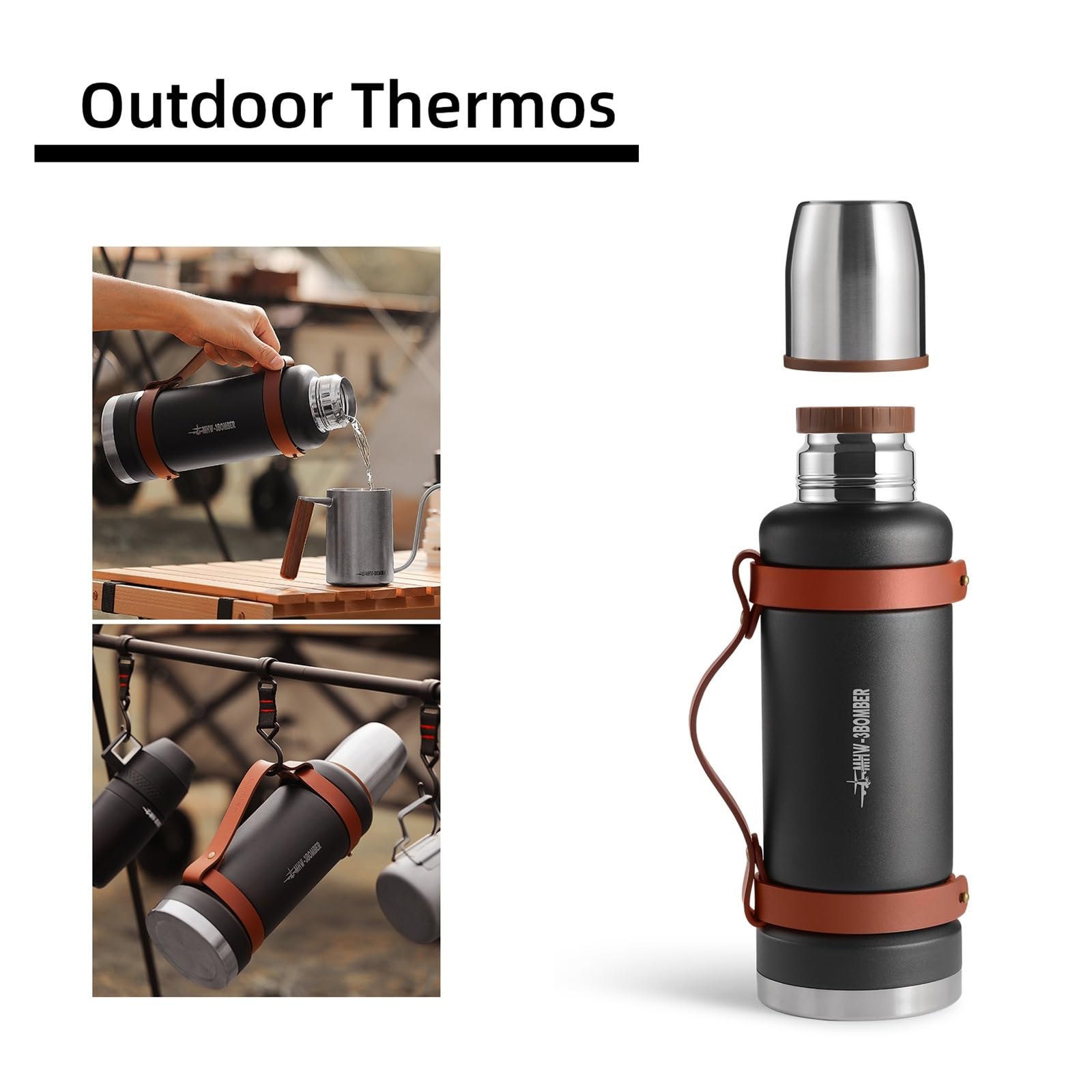 Espresso-Kaffee-Thermosbecher mit Tassen-Set, tragbarer Reise-Wasserkocher, Vakuum-Edelstahl, auslaufsicheres Camping-Zubehör