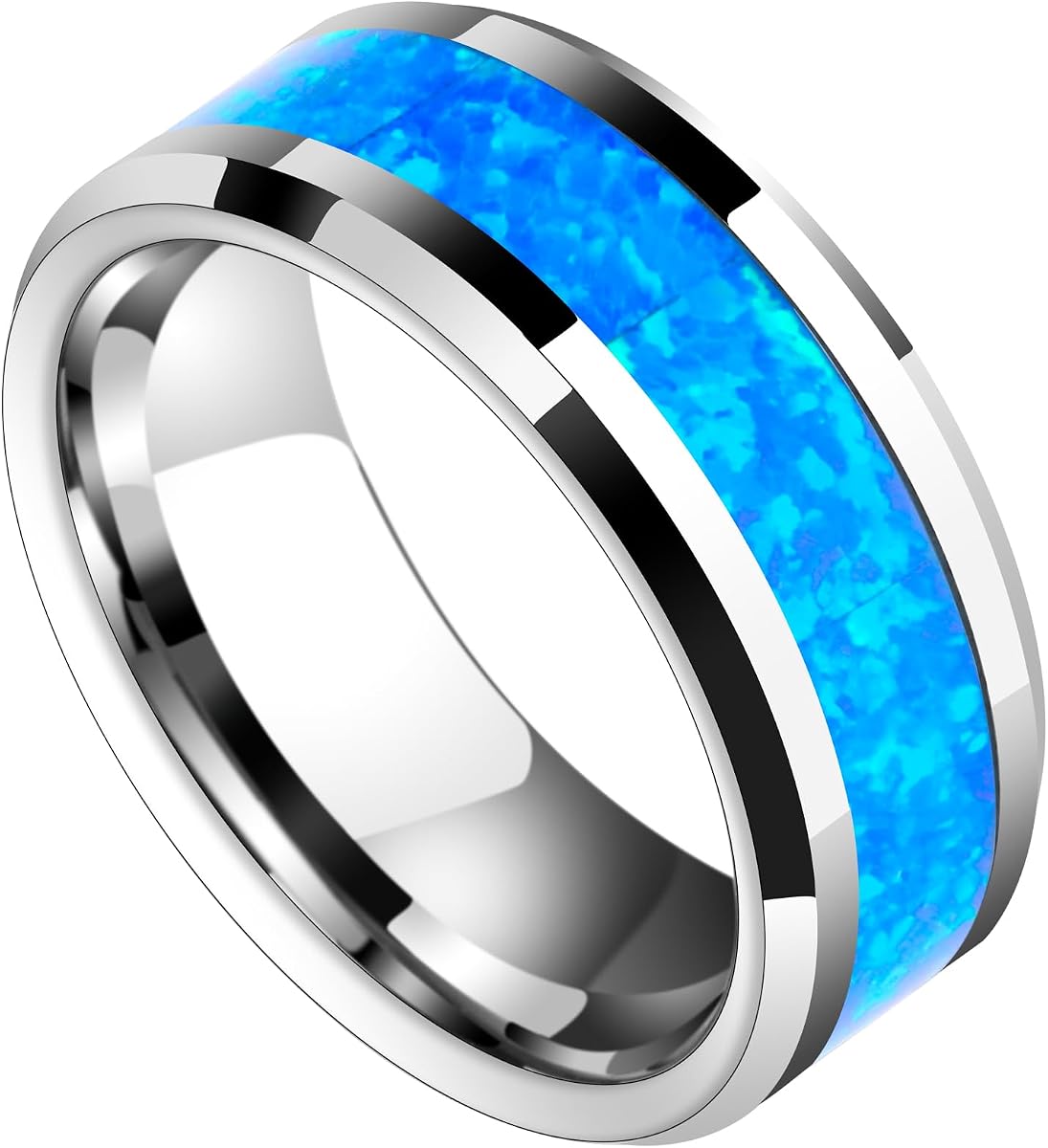 Men's Tungsten Opal Engagement Wedding Band Ring