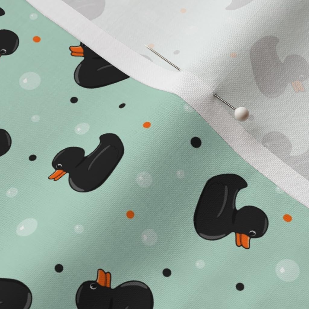 Spoonflower Fabric - Rubber Ducks Black Duck Bubbles Blue Dots Printed on Petal Signature Cotton Fabric by The Yard - Sewing Quilting Apparel Crafts Decor