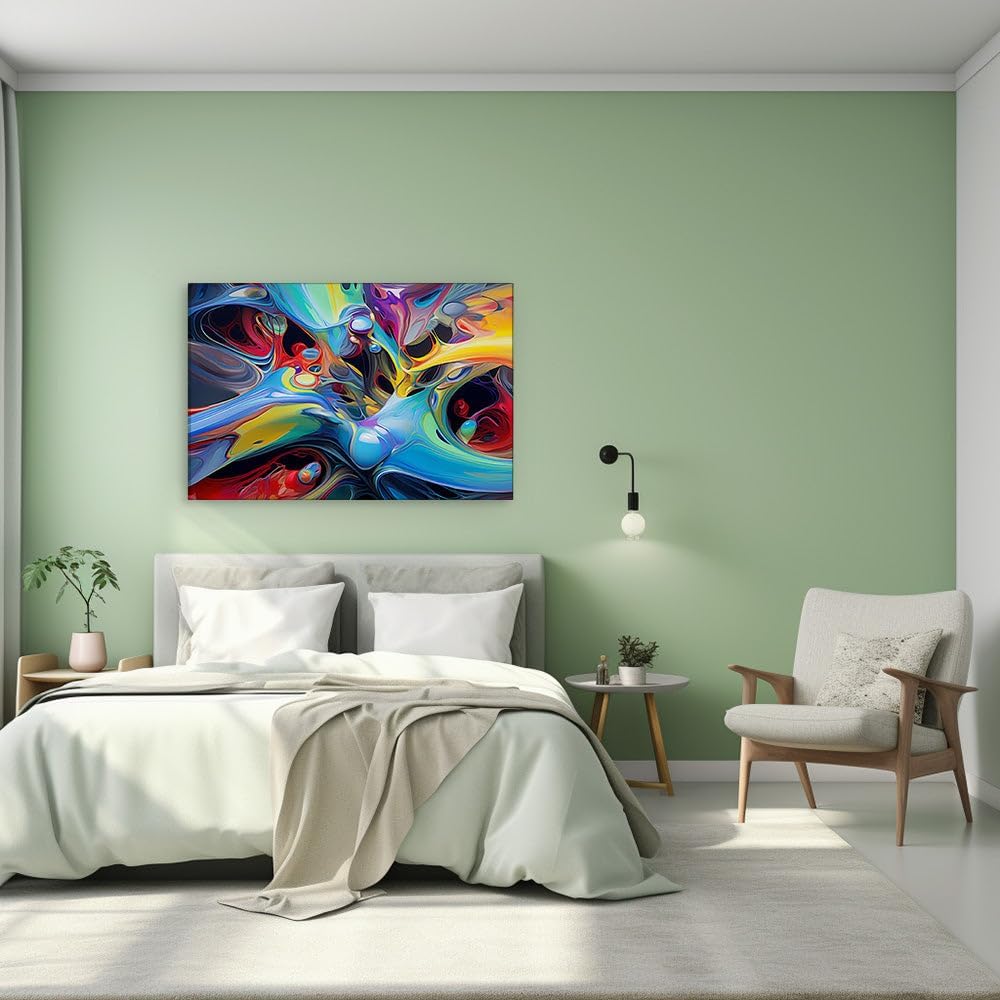 Canvas for Living room. Dancing Hues and Dynamic Fluidity A Symphony of Digital Abstraction, 27 x 18 inch Canvas Wall Art - Contemporary Masterpieces - Modern Home Decor