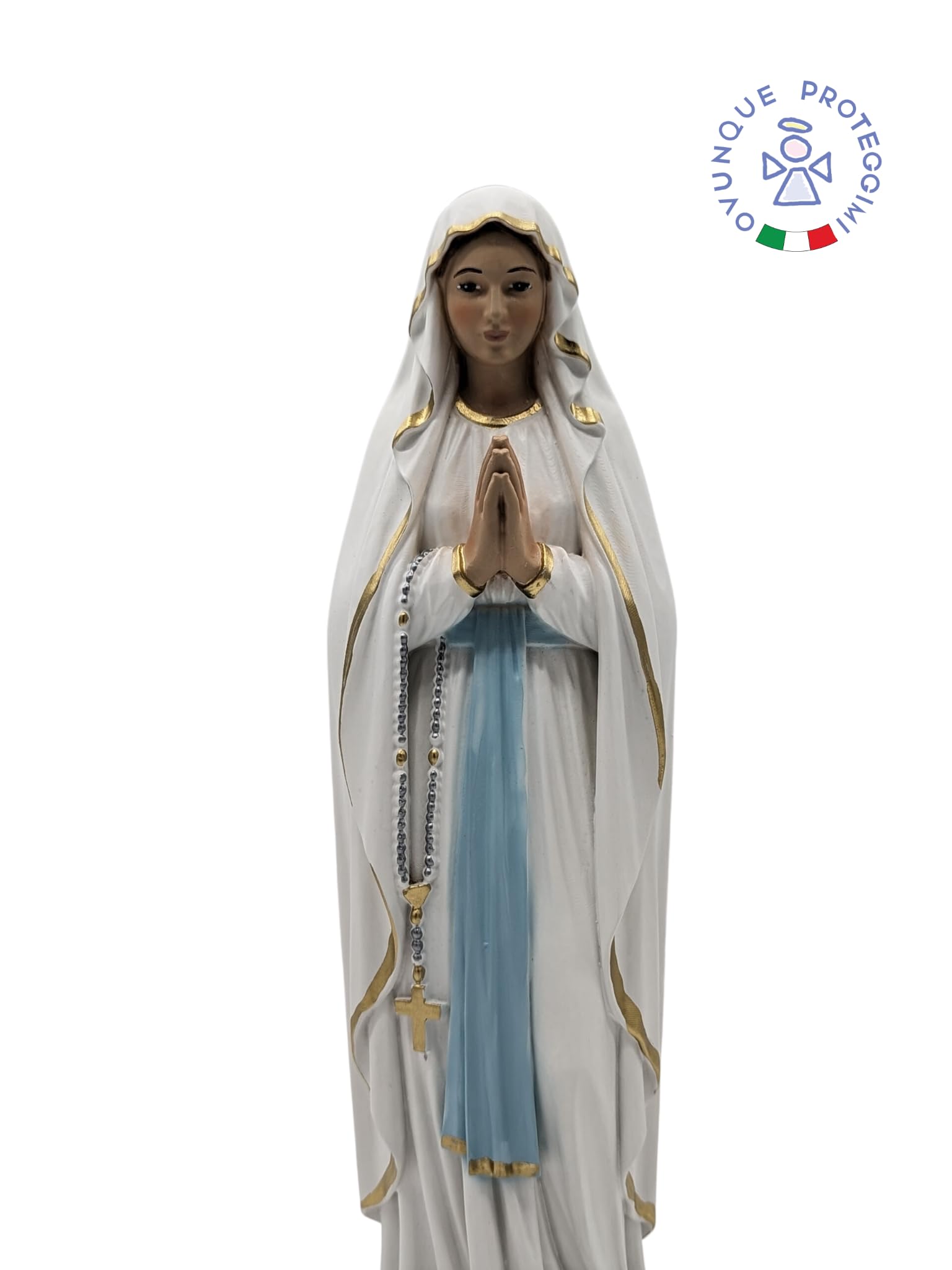 OVUNQUE PROTEGGIMI Figurka Matki Bożej z Lourdes 30 cm żywica do użytku wewnątrz i na zewnątrz, figurka Madonniny, wykonana ręcznie we Włoszech