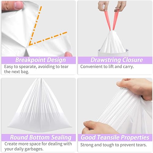 Miniatura 6 de Bolsa de basura pequeña – 2.6 bolsas de basura con cordón para baño, bolsas de basura de 10 litros para dormitorio, baño, oficina, hogar, 60 unidades