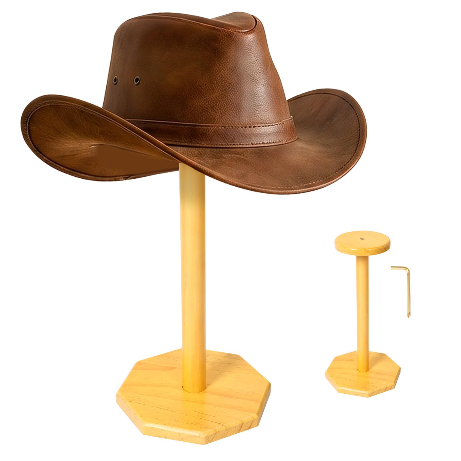 Zhjiutak Hat Stand,Wooden Hat Display Rack,Vintage Wig Holder Jewelry Display Helmet Organizer Storage for Home Tabletop(Log color)