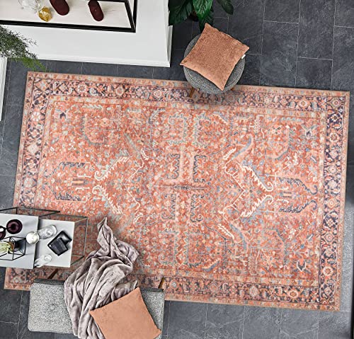 Gln Rugs Stain Resistant Machine Washable Area Rug - Vintage Persian Boho Distressed Aesthetic - Non-Slip Backing - Indoor Floor Home Decor For Bedroom Kitchen Living & Dining Room (2' X 3') #TOP6