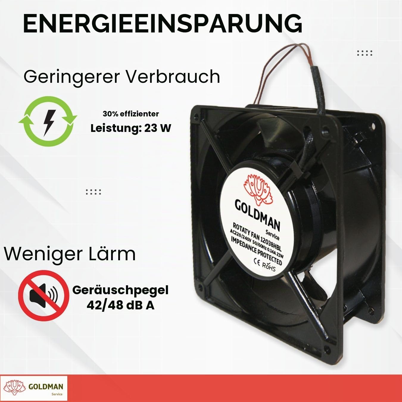 GOLDMAN SERVICE | Ventilator Axialventilator für Kaminkassetten mit hoher Temperatur, aus Metall, universell, 120 x 120 x 38 mm