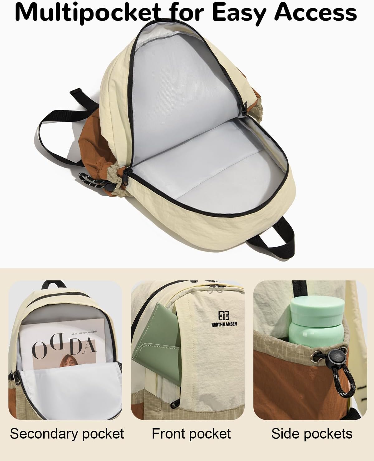 15L Hiking Backpack for Men Women, Small Ultralight Day Pack with Multiple Pockets, Waterproof Casual Daypack for Travel Daytrip Hiking, Orange - Image 4