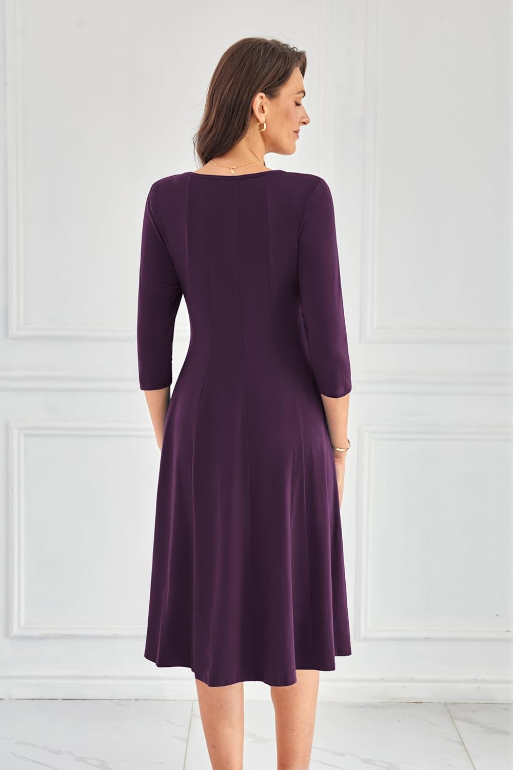 GRACE KARIN Women Summer Dresses 2026 Casual 3/4 Sleeve Dress A Line Fit and Flare Midi Dress with Pockets - Image 4