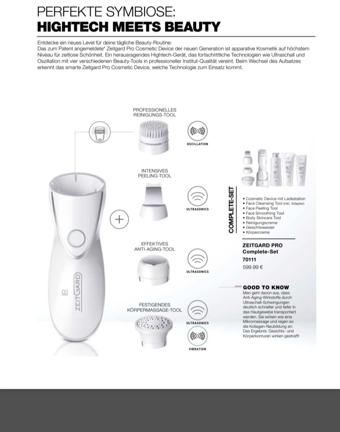 Anti-Aging Hautpflege ZEITGARD Pro Komplett-Set: Professionelles Anti-Aging Hautpflegegerät für Gesicht & Körper | 4-in-1 Ultraschall-Technologierät