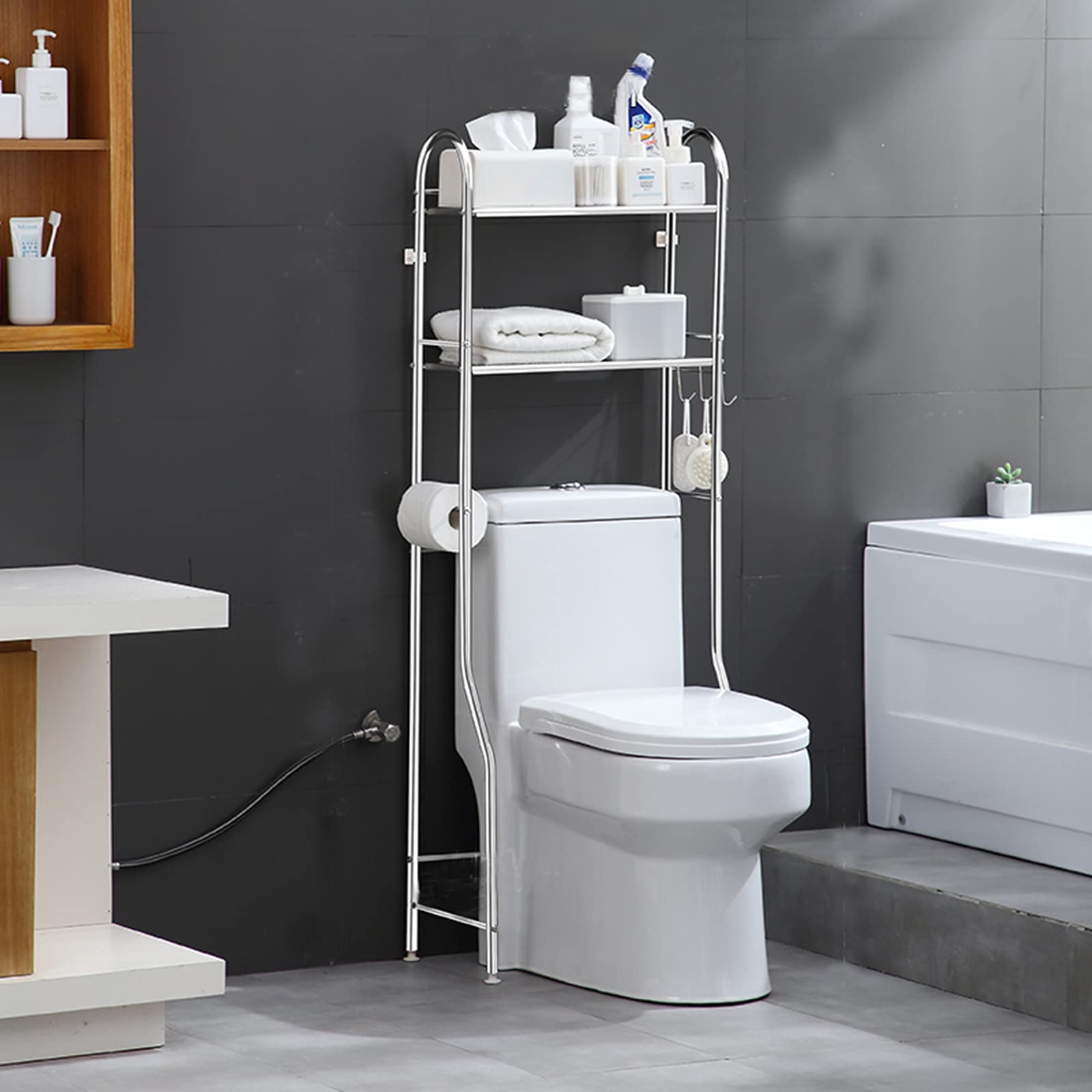 BOOMLATU 2-Tier Over The Toilet Rack,Bathroom Shelves Over Toilet Corner Stand Storage Organizer Multifunctional Bathroom for Toilet,Laundry 18.75x6.63x52.65 (Two-Tier)