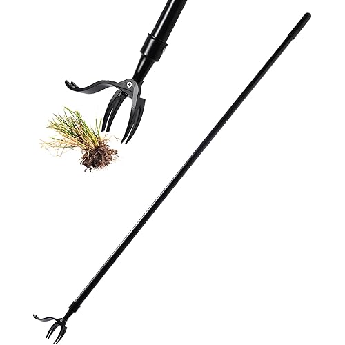 Yocada Stand Up Weed Puller Tool 4-Claw Aluminium Weed Puller Head and Weeder Stick Easily Remove Weeds Roots Remover for Garden & Lawn Care with 61 inch Long Handle