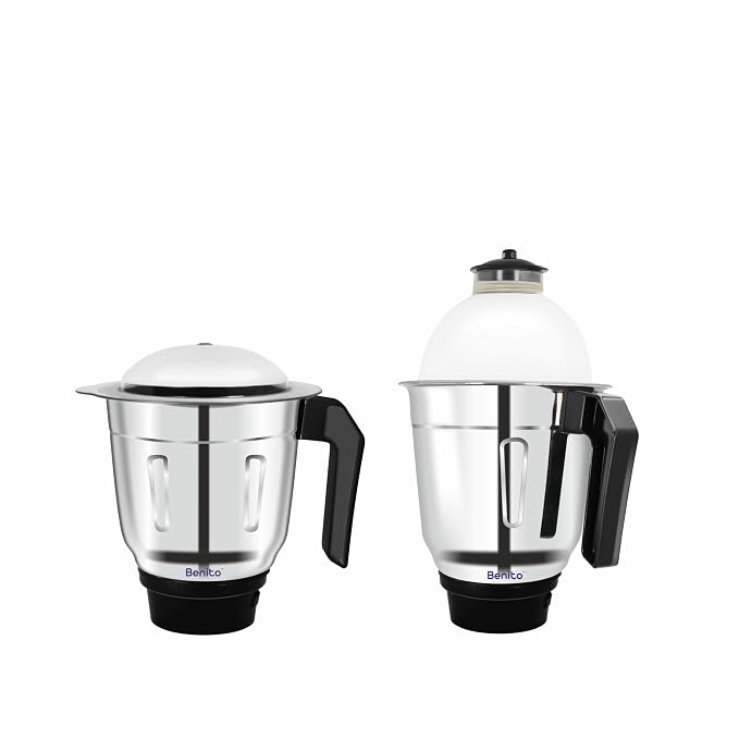 Benito ULTRA Heavy Quality Stainless Steel Jar Set (1500ml & 1200ml) for Mixer Grinder – Compatible with 4-Teeth Coupler & Dual Locking System