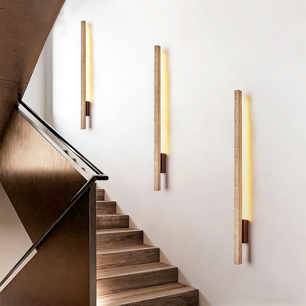 Aplique De Pared Largo Lineal WabiSabi Piedra Travertino Natural Lampara De Pared Minimalista Luz De Pared LED 55cm/90cm Iluminacion Para Dormitorio Salon Pasillo Hotel Cafe(Rectangle 90cm)