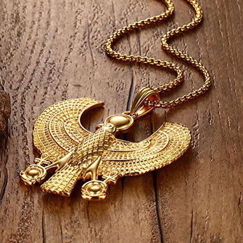 Mgutillart Hip Hop Plated 18K Gold Stainless Steel Egyptian Horus Eagle Pendant Necklace #TOP3