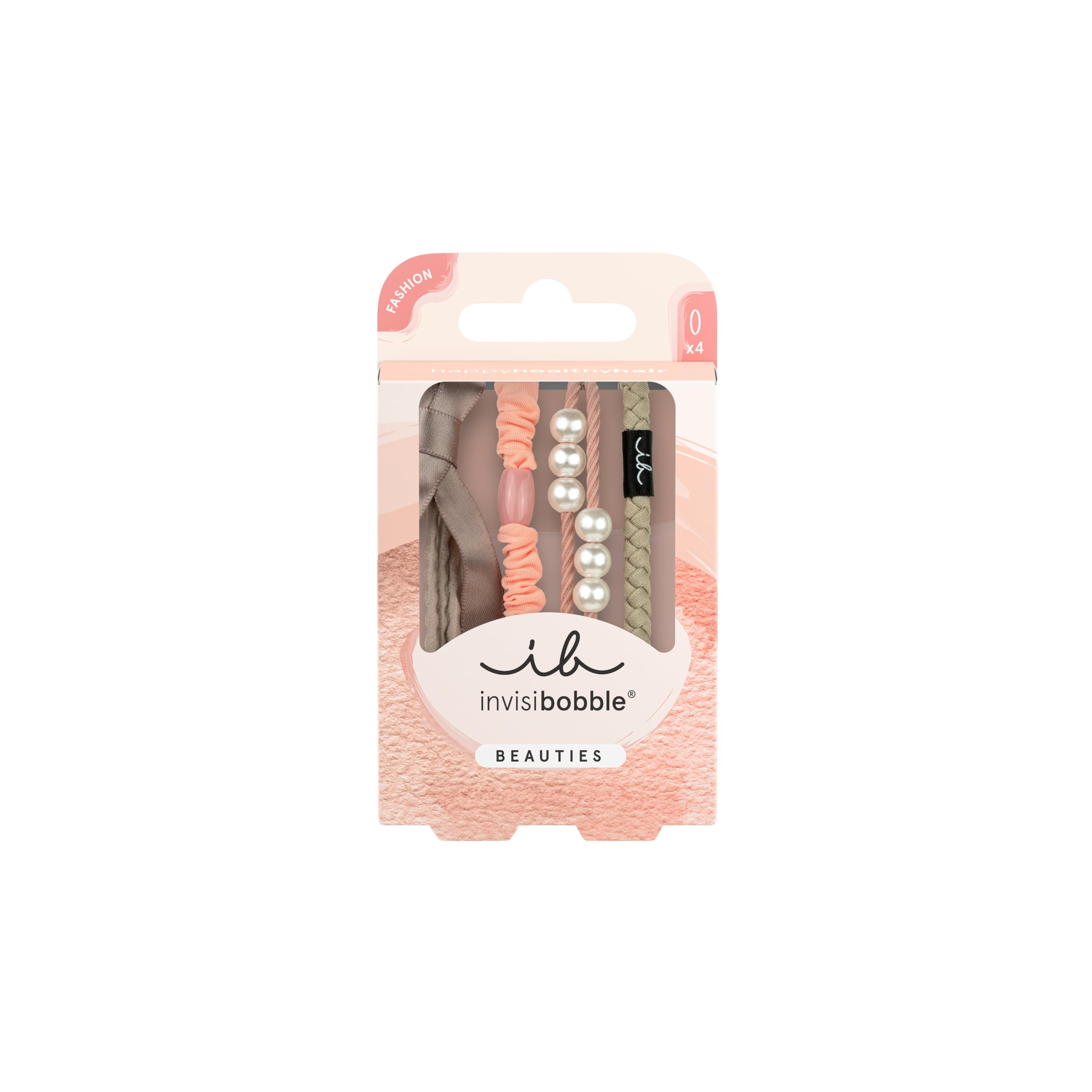 invisibobble BEAUTIES Powdery Pearl (Pack of 4) - Braided Spiral Hair Bobbles in Pink & Pastel - Spiral Hair Scrunchies Women & Mini - Stylish in Hair & as a Bracelet - Gentle, Playful & Versatile to