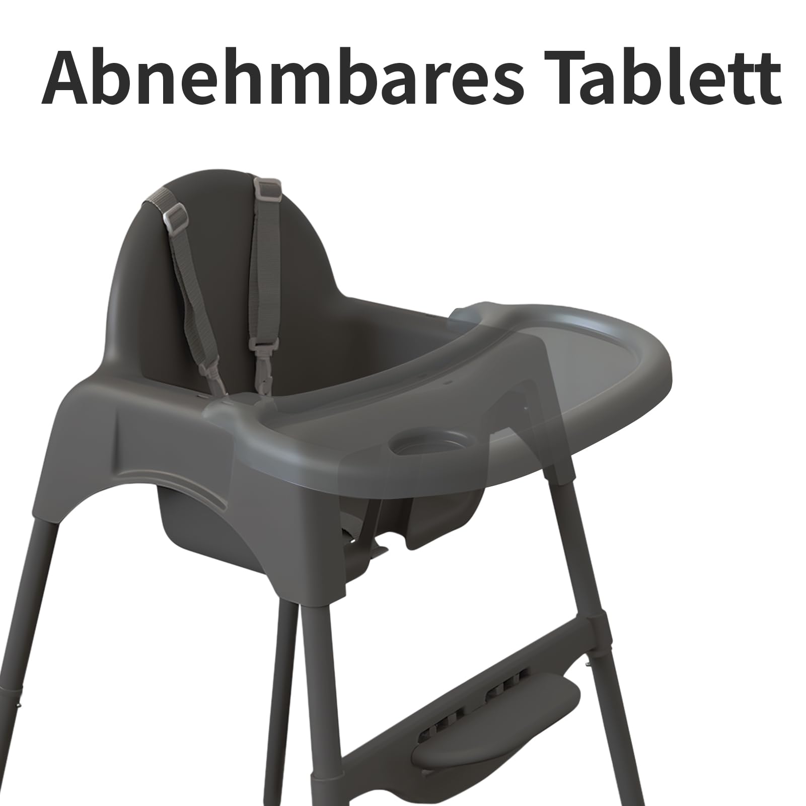 YALION Kinderhochstuhl, Höhenverstellbarer Hochstuhl mit Tablett, Baby Essstuhl für Babys & Kleinkinder von 6-36 Monaten, max. 15 kg, Grau