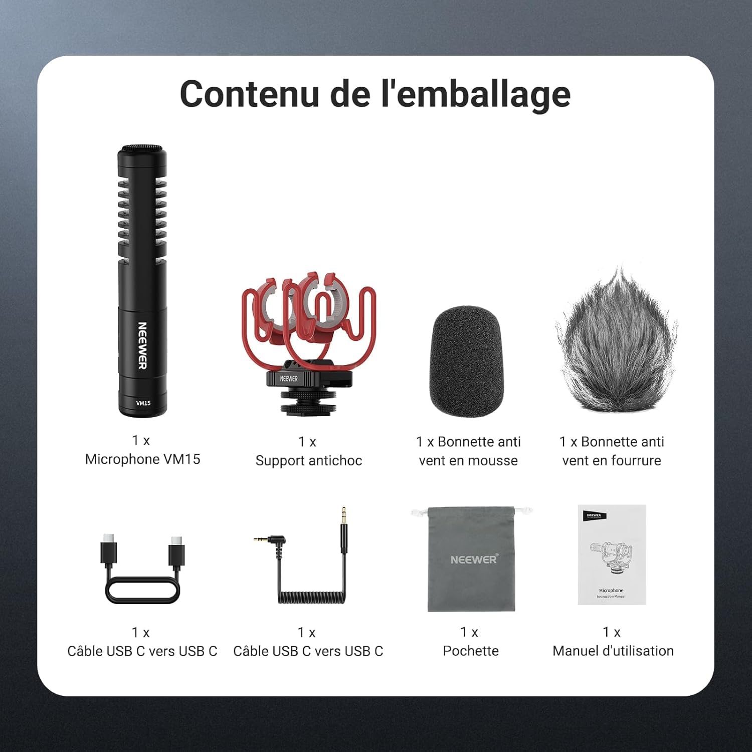 NEEWER VM15 Micro Supercardioïde Miniature avec Réduction de Bruit AI,App Audio& égaliseur,48kHz/24bit,Entrée Analogique 3,5mm/Numérique USB C,Compatible avec iPhone Android,EQ Uniquement pour Android