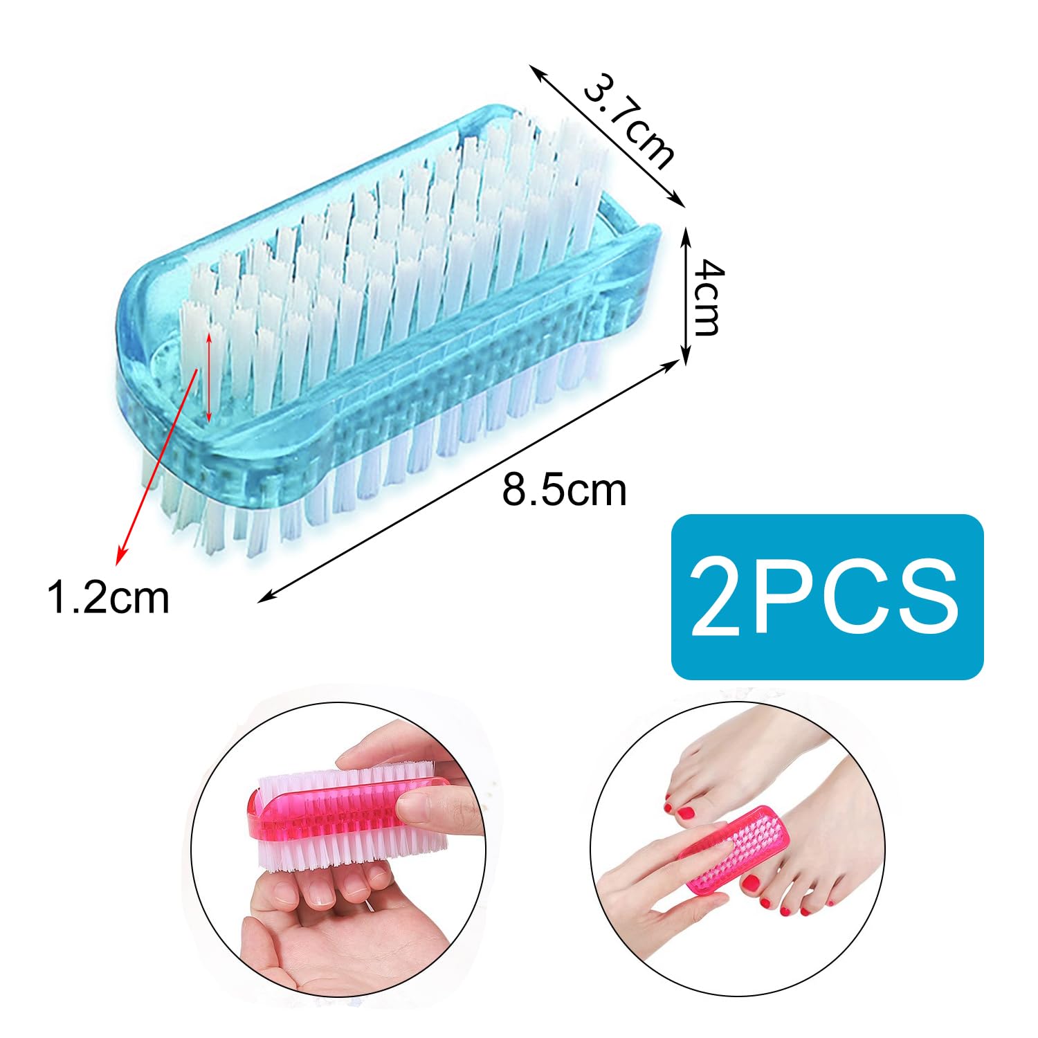 2 Piezas Cepillo Uñas Manos de Doble Cara, Handle Grip Nail Brush, Nail Brush para Limpieza de Dedos y Uñas Manicura de Fregado(Transparente)