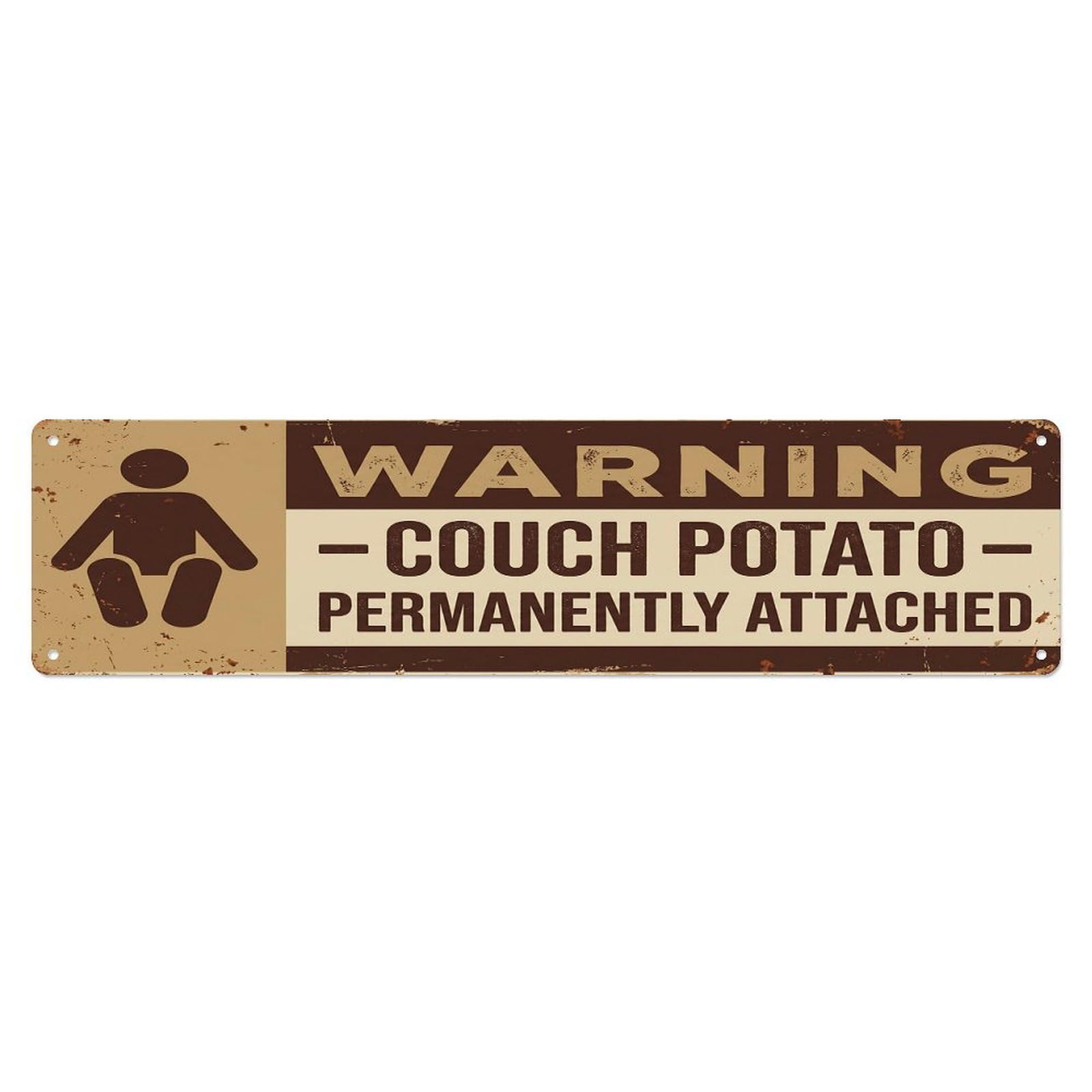 Olhnbad 4X16inch(10X40cm) Vintage Funny Warning Couch Potato Warning Metal Tin Sign