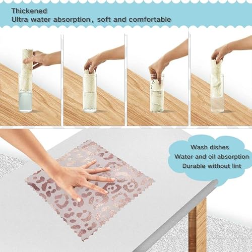 Bolaz 6 Pack Dish Towels, Leopard Print Cheetah Rose Gold Kitchen Cloth Dishcloths Absorbent Reusable Dishtowels Washable Tea Towels Table Cleaning Cloths #TOP3