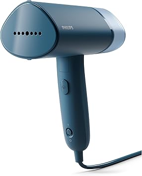 Philips 3000 Series Handheld Garment Steamer — Ready to use in seconds; Fast 20 g/min Steam; Best Travel Companion; 100 ml Tank — Storage Pouch — Blue — STH3000/26