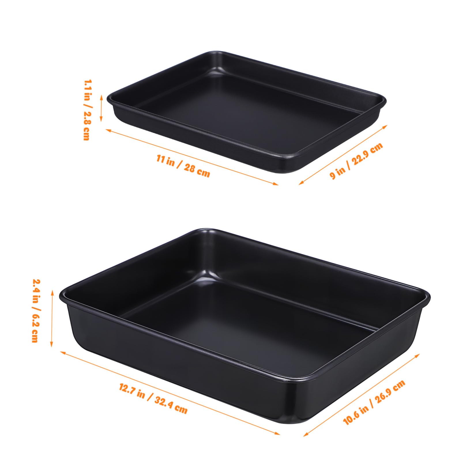 ERINGOGO Bandejas para Hornear Horno Tostador Antiadherentes Acero Inoxidable 13 y 11 Negras Kit Multifuncional Cocina Pan Pasteles 2 Piezas