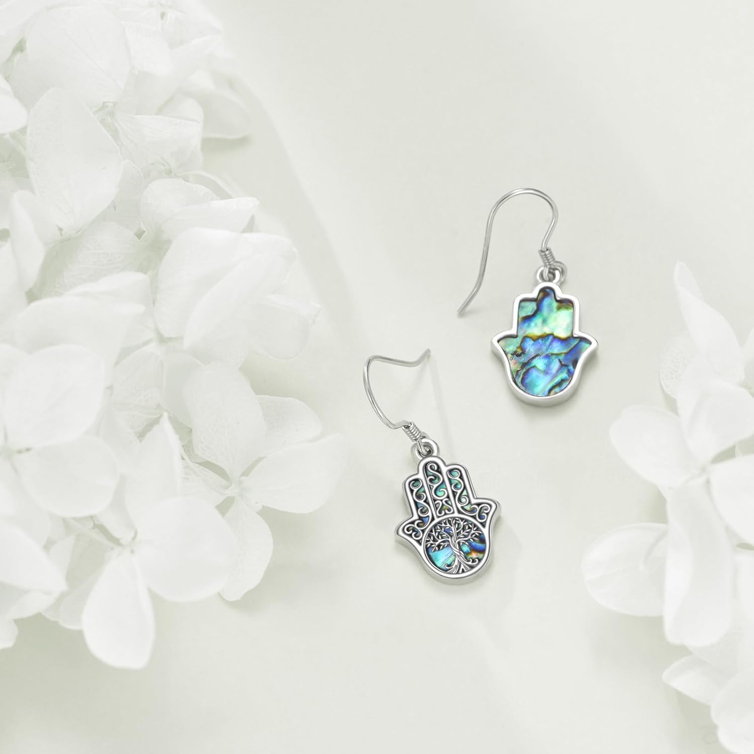 URONE Hamsa Hand Earrings 925 Sterling Silver Hand of Fatima Earrings Dangle Hamsa Jewelry Gift for Women - Image 5