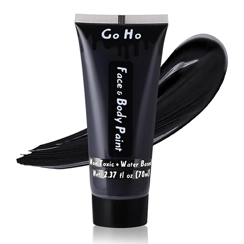 Go Ho Pintura corporal negra lavable (2.37 onzas), pintura facial negra a base de agua, maquillaje, cráneo, esqueleto, payaso, pintura corporal