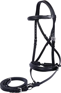 Hulara Genuine English Leather Crossover | Crossunder Bitless Horse Bridle Headstall with Reins