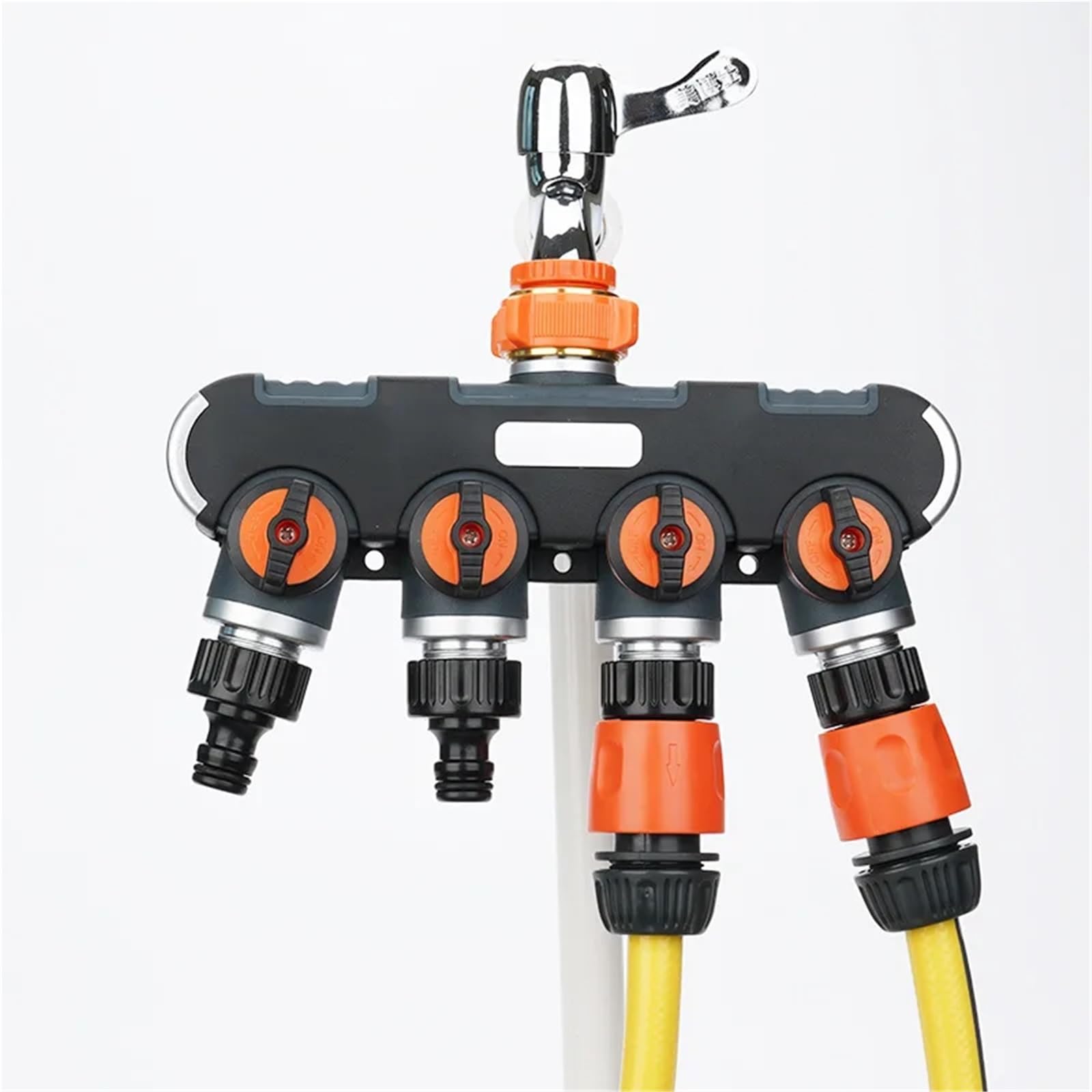 Splitter per Rubinetto dell'Acqua, Sdoppiatore for Tubo da Giardino a 2 Vie e 4 Vie, Nero, Attacco rapido da 1/2" a 3/4"(Black-4 Way)