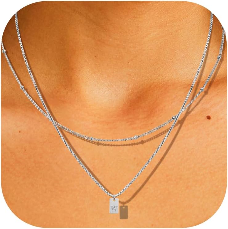 Letter Chain Women's Layered Initial Chain, Stainless Steel Silver/Gold Chain with Letters A-Z Pendant, Name Necklace, Gifts Jewellery for Women, Girls, Mum