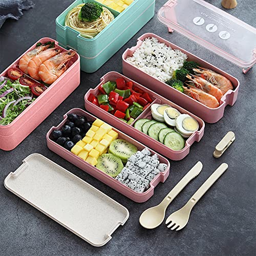 Jsvsltd 28Pcs Bento Lunch Box Kit, 3 Layer Stackable Leakproof Lunch Container For Office Work Picnic (Pink) #TOP6