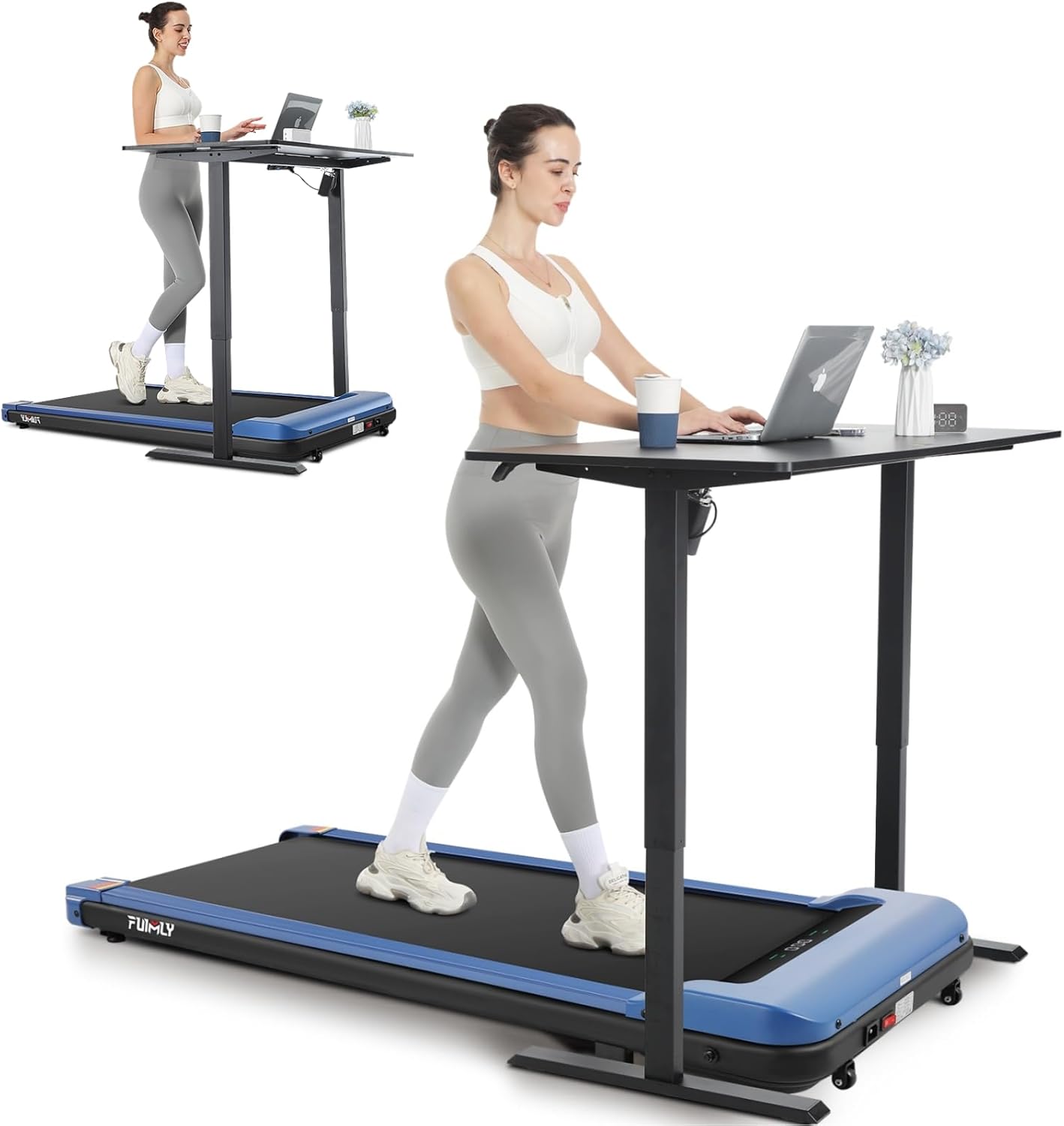 FUNMILY Walking Pad 3 in 1 Under Desk Treadmill, 2.5 HP Quiet Portable Walking Treadmill 300lbs Weight Capacity, Walking Jogging Machine Remote Control LED Display Small Treadmills for Home Office