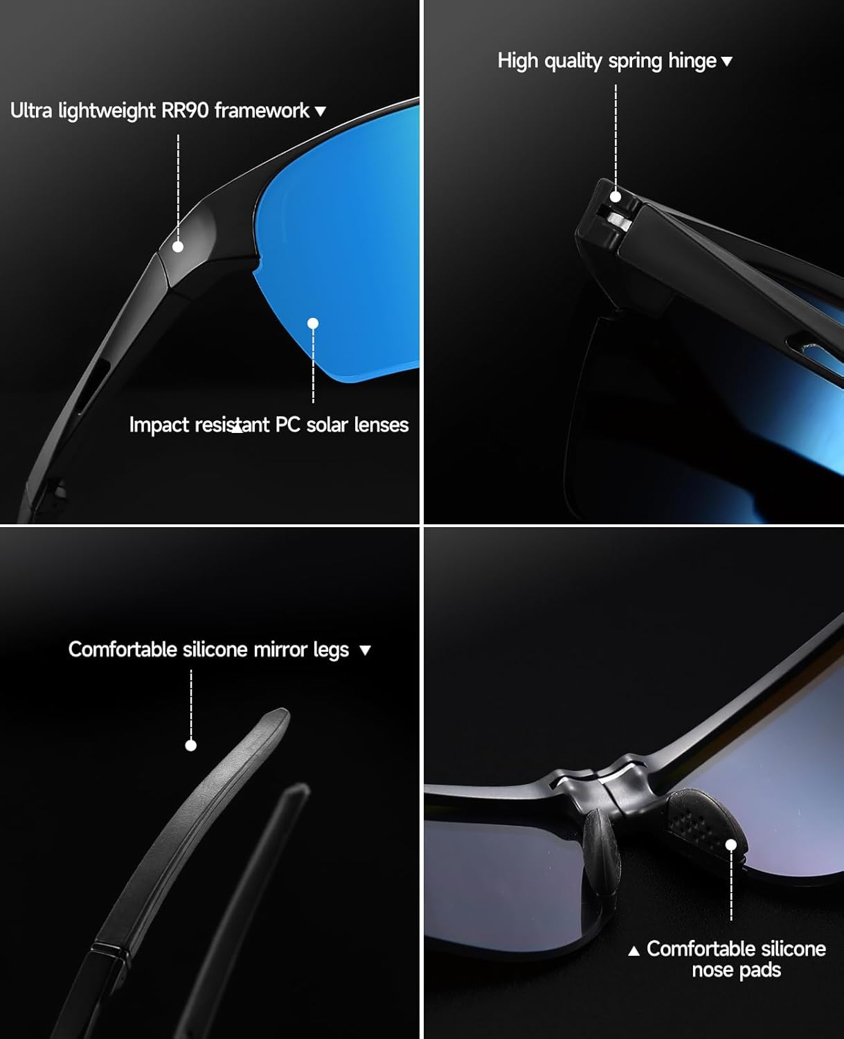 CNLO Sports Sunglasses Lightweight TR90 Frame Women Driving Fishing Foldable Sunglasses UV400 Protection - Image 3