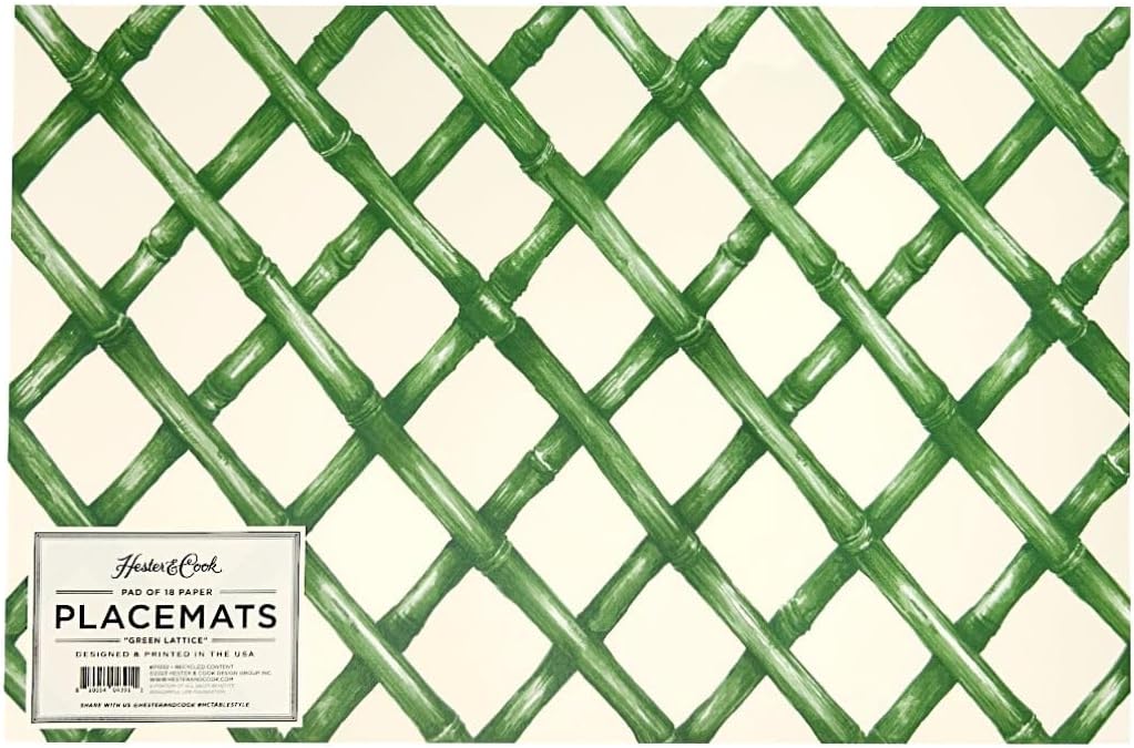 Disposable Paper Placemats for Dining Table - Lattice Green Cross Check Pattern Place Mats for Parties - 18 Sheets Per Pad American Made