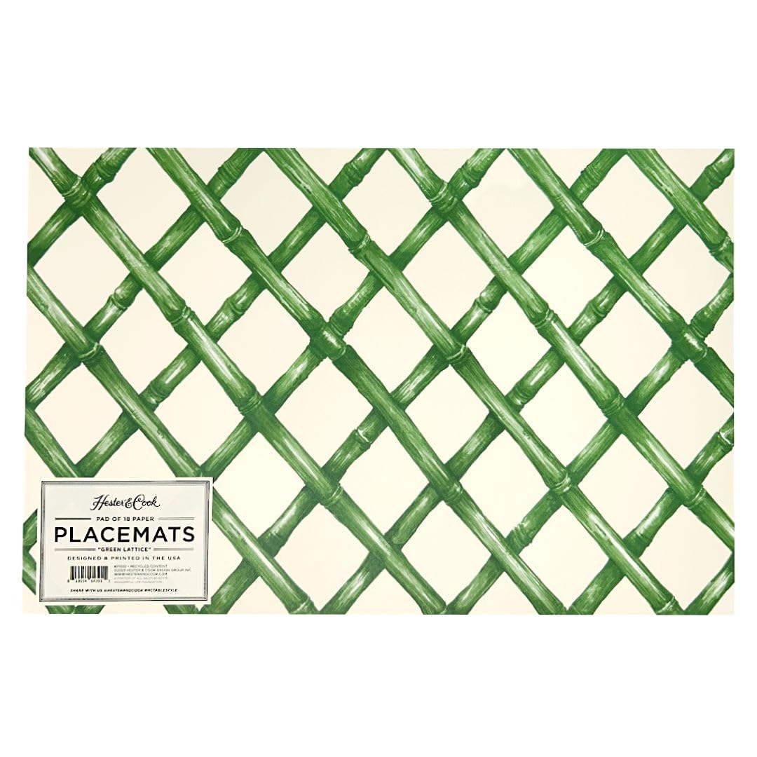 Disposable Paper Placemats for Dining Table - Lattice Green Cross Check Pattern Place Mats for Parties - 18 Sheets Per Pad American Made