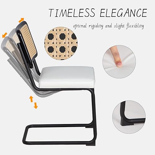 Miniatura 5 de Joyside Mid-Century - Silla de comedor moderna de ratán con respaldo de caña y base de metal, silla decorativa negra para patio, juego de 2, con