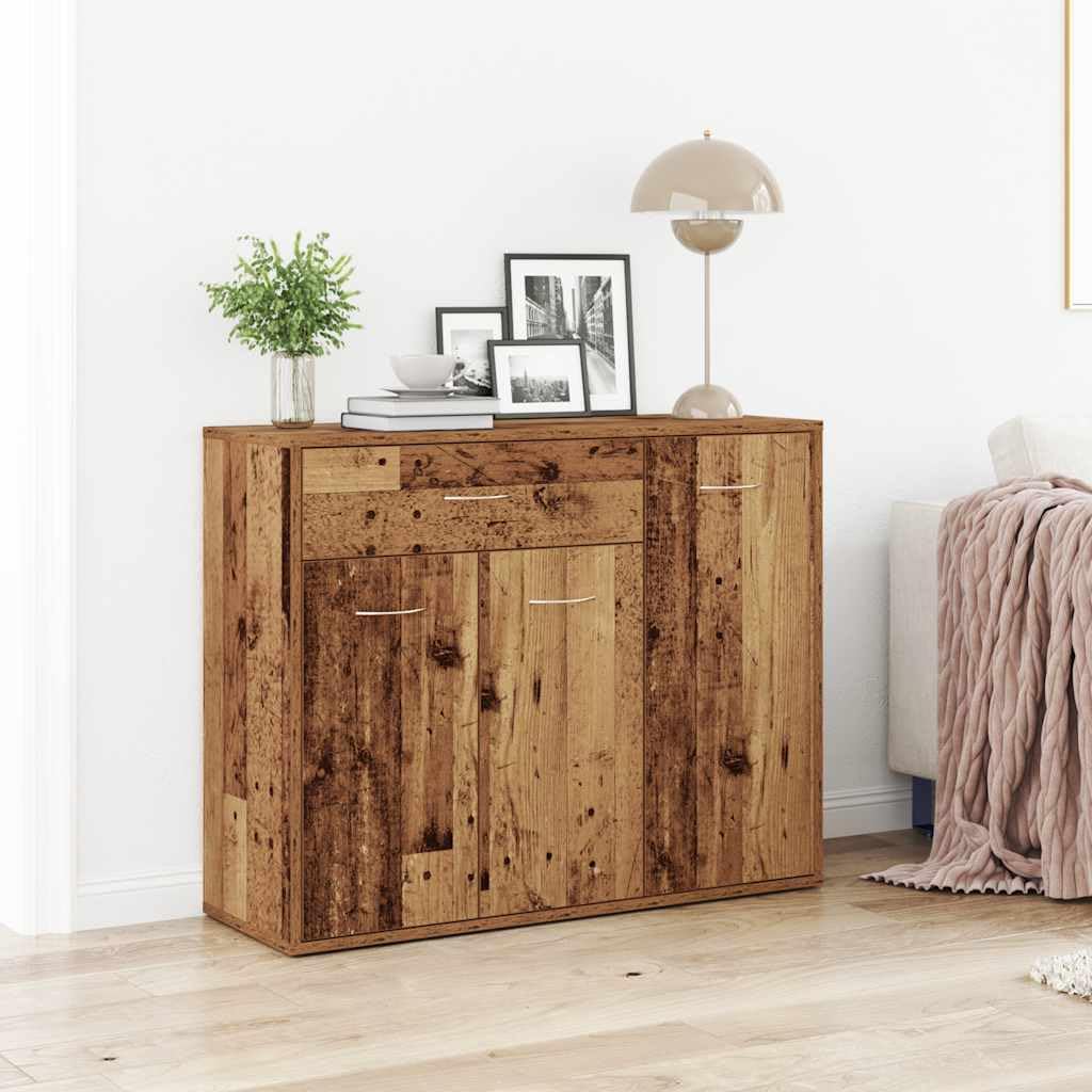 FWIKDUN Stabiles Sideboard mit großer Ablagefläche für Deko, Sideboard mit Schublade und Türen für großzügigen Stauraum, Weißes für Wohnzimmer und Flur, Minimalistisches in Altholz-Optik Küche, Haushalt & Wohnen