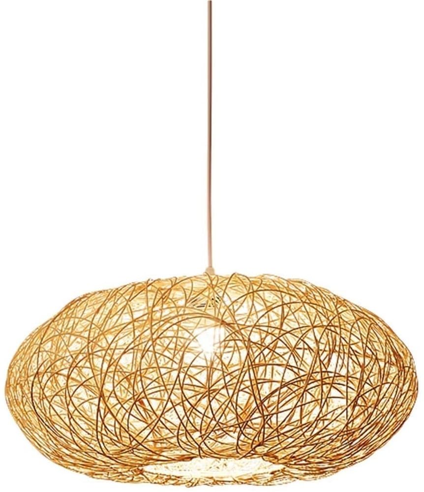 BLOOHK Handwoven Rattan Globe Pendant Light, Boho Wicker Nest Hanging Lamp