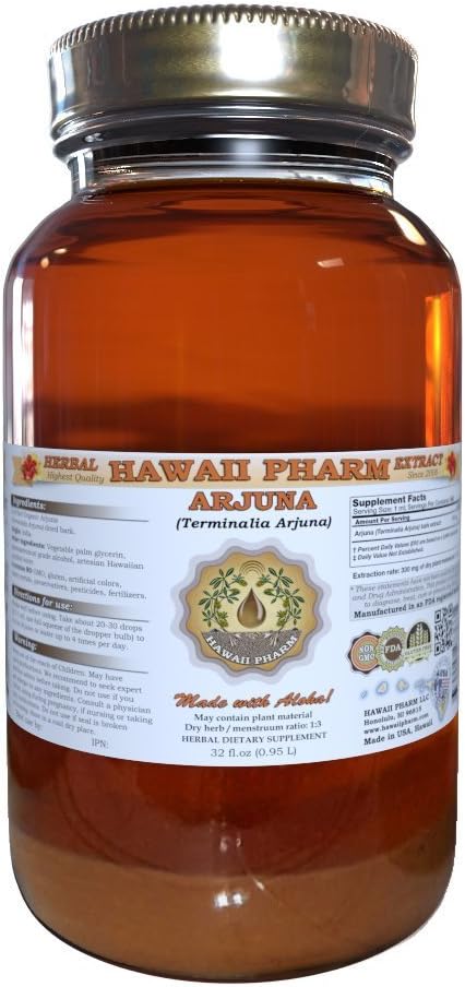 Hawaii Pharm Arjuna Liquid Extract, Arjuna (Terminalia Arjuna) Dried Bark Powder Tincture Herbal Supplement 4 oz