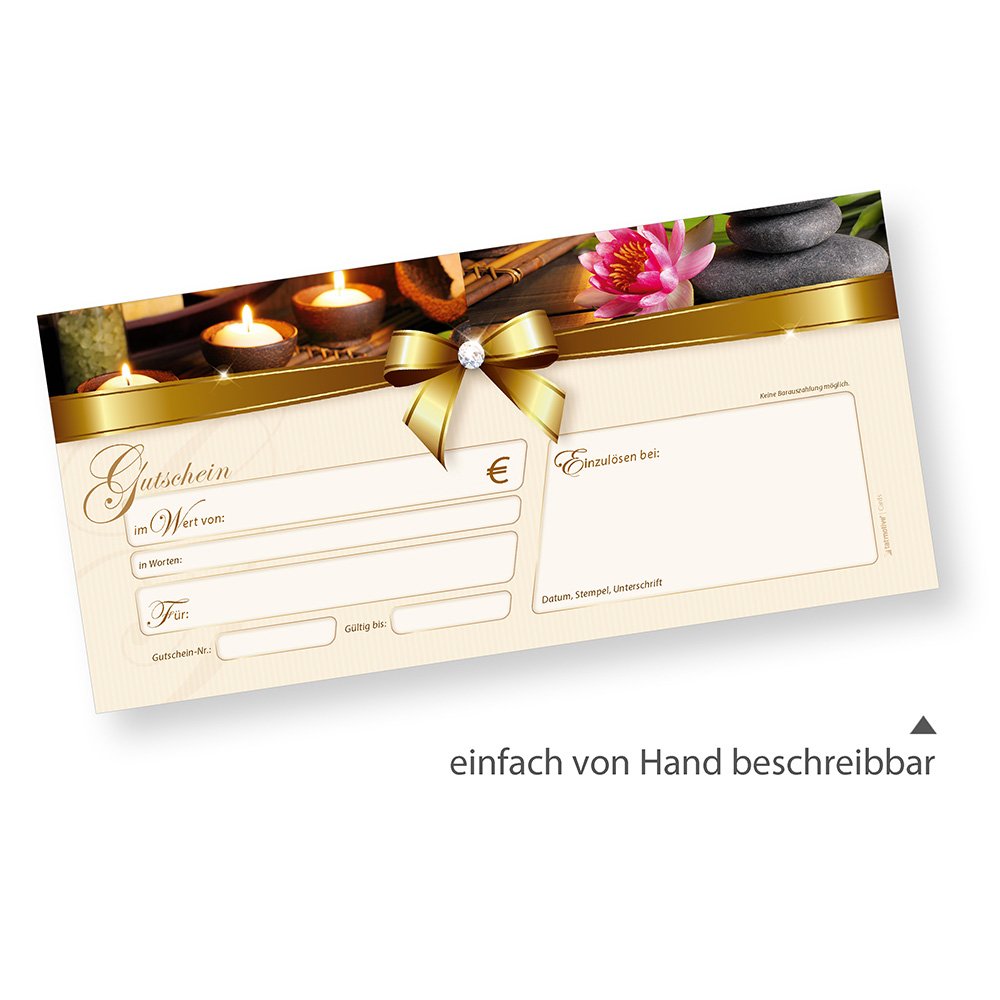 tatmotive Geschenkgutscheine Beauty (500 Stück mit Umschläge) einfach Werte eintragen und stempeln, für Massage & Wellness