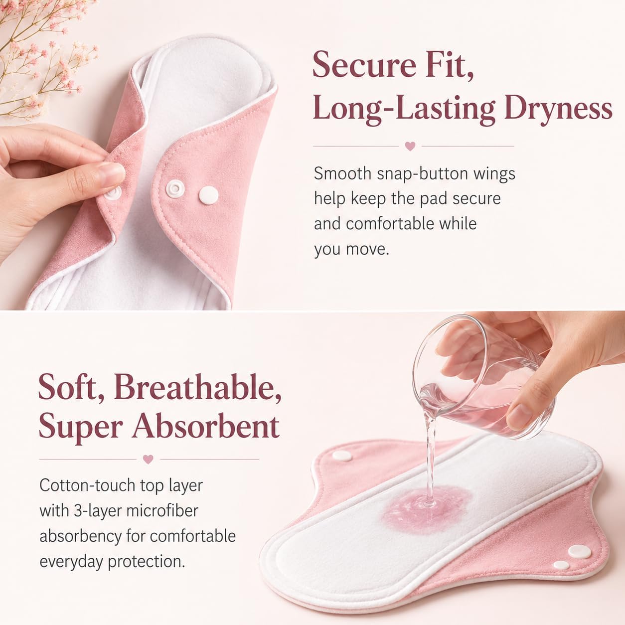 SEQ 12 Pack XXL Reusable Cloth Menstrual Pads — Save $150/Year, 38cm Overnight Period Pads with Wings, Soft Cotton Touch, 3-Layer Absorbency, Snap Buttons, Wet Bag & Pouches, Postpartum & Heavy Flow