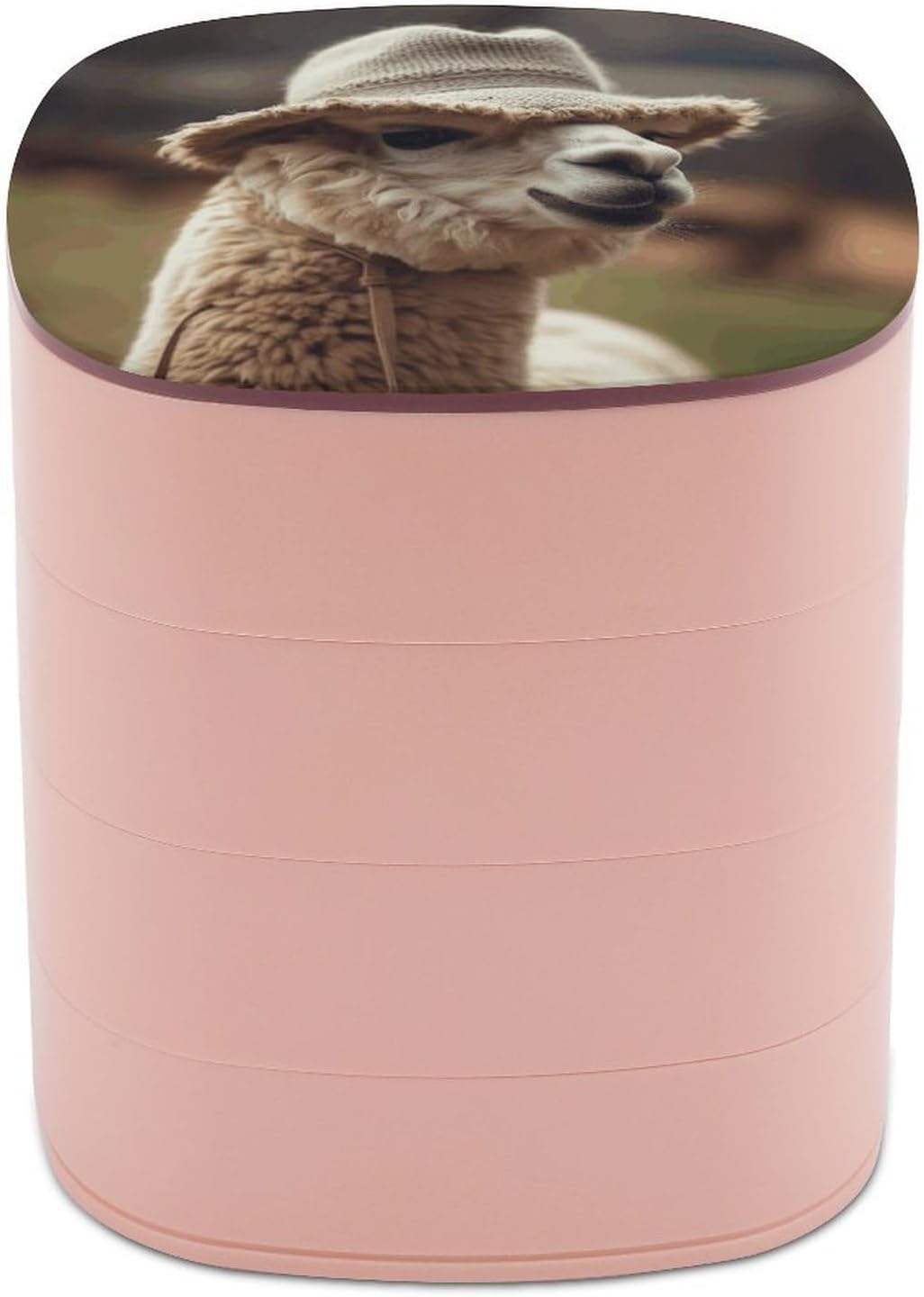 Alpaca Wearing A Hat 4-Layers 360°Rotating Jewelry Box